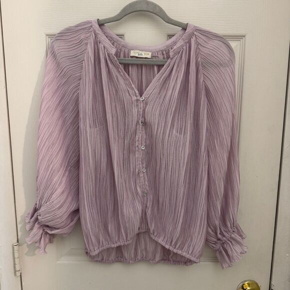 Ramy Brook New York Crinkle Pleated Blouse Lavender Size Small Flowy - Picture 2 of 6